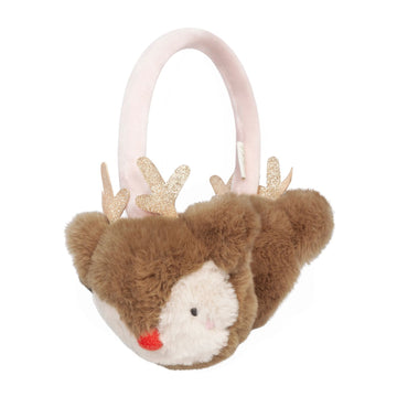 Little Reindeer Earmuffs - Handmade Canadian little reindeer earmuffs in soft brown and cream, unique winter gift for kids.