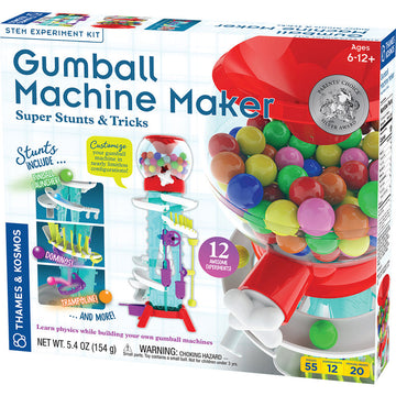Gumball Machine Maker - Super Stunts and Tricks - Handmade Canadian Gumball Machine Maker STEM toy kit with colorful gumballs, unique gift idea.
