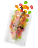 Vegan Baby Elephants (Squish) - Clear pouch of colorful vegan gummy baby elephants, unique handmade Canadian gift candy.