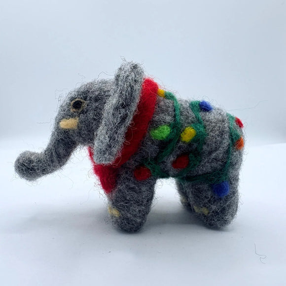 Needle Felted Elephant with Lights Ornament