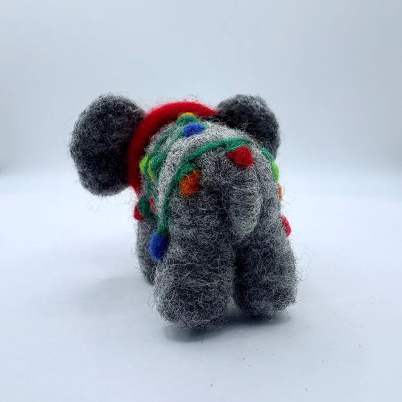 Needle Felted Elephant with Lights Ornament