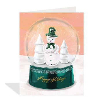 Snowglobe Holidays Card - Handmade Canadian holiday card featuring a unique snowglobe with a snowman and trees, perfect gift design.