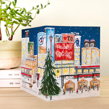 Toronto Yonge & Dundas Wraparound Holiday Cards Box of 8 - Handmade Canadian holiday cards box featuring unique Toronto Yonge & Dundas winter scene gift set.