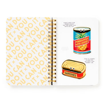 You Can Do It Sticker Book - You Can Do It sticker book open to colorful sardine can illustrations, unique handmade Canadian gift.