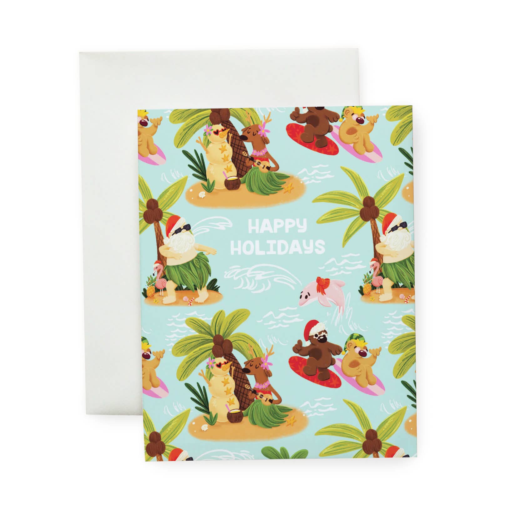 Surfing Christmas - Illustrated Tropical Holiday Card