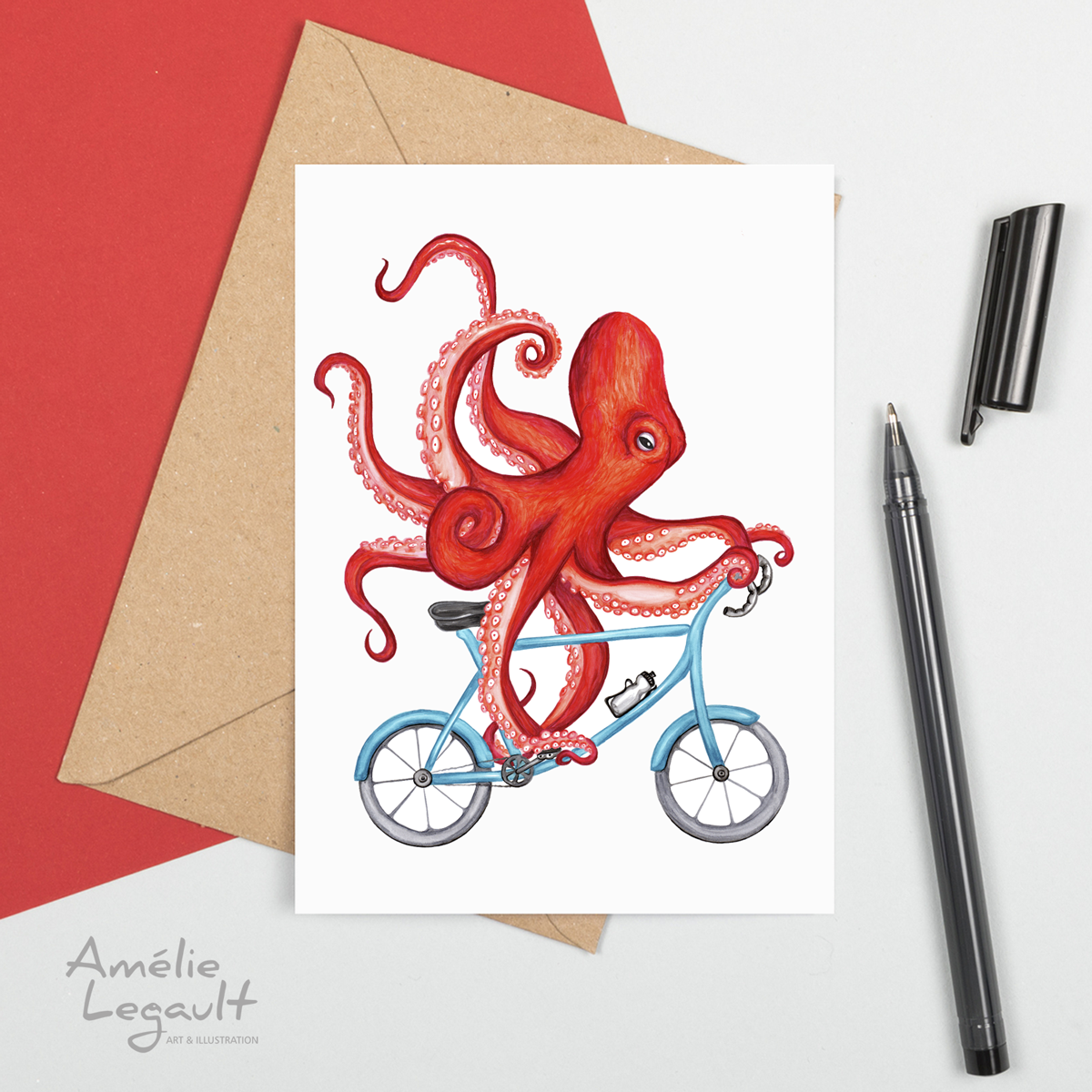 Octopus on a Bicycle Card - 0