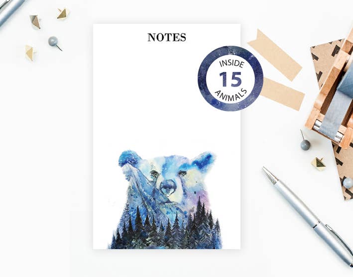 Notepad - 15 Animals Notes Blank Pad | Caribou Gifts Inc.