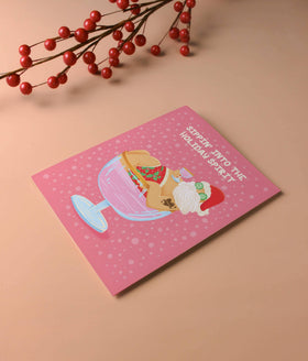 Sipping Into The Spirit Santa - Illustrated Holiday Card - 0