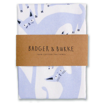 Lavender Cats Tea Towel - Handmade Canadian tea towel with unique lavender cat print, perfect gift by Badger & Burke.