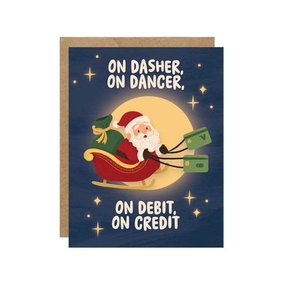 Spendy Santa On Debit On Credit - Christmas Card