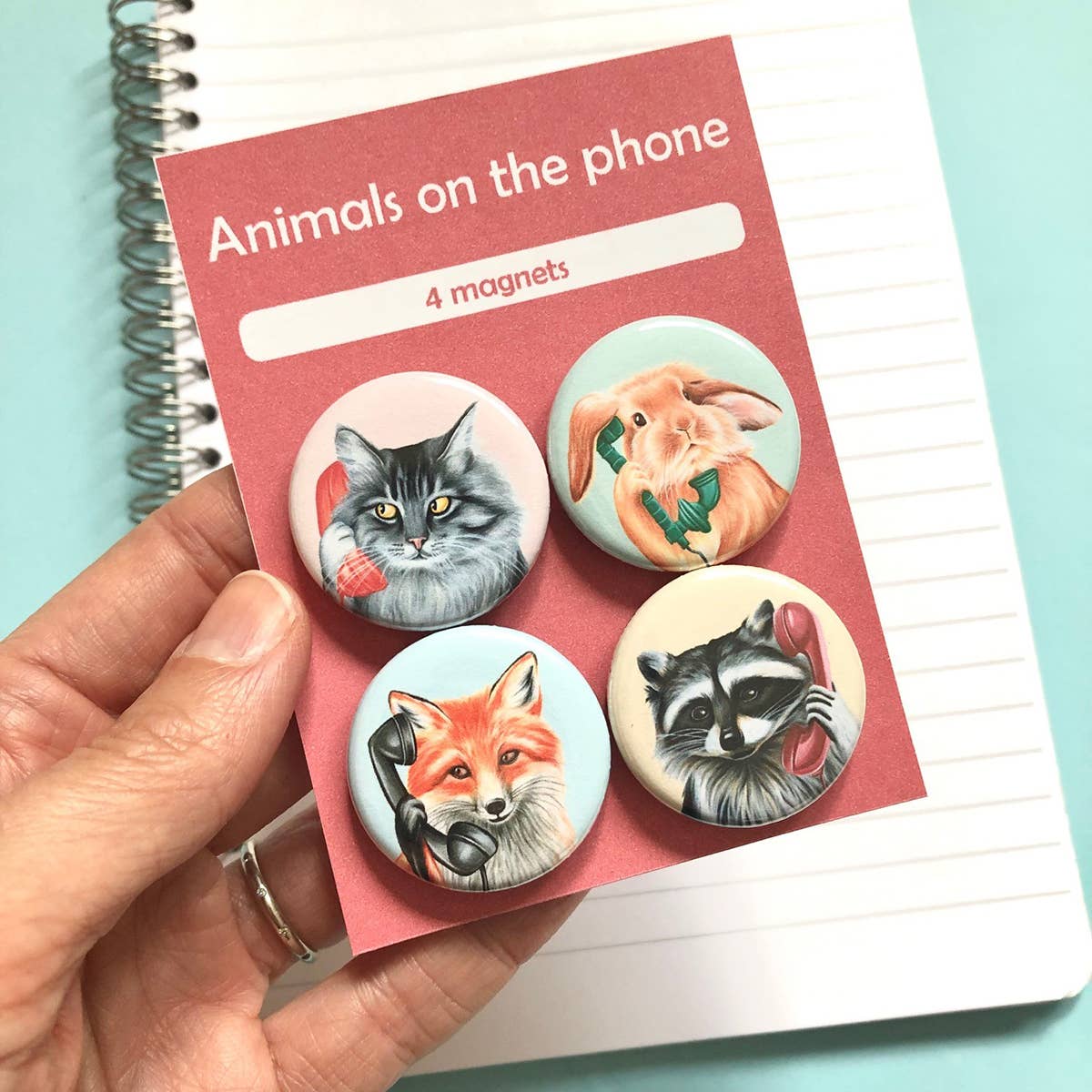 Animals on the Phone Fridge Magnets (set of 4)