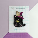 Witch Black Cat w/ Mouse Familiar Embroidered Iron on Patch-4