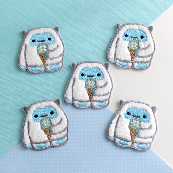 Yeti eating Ice Cream Chenille Iron On Patch