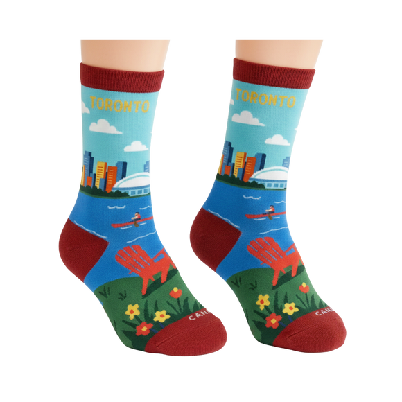 Toronto Scenic Crew Socks – Colorful City Skyline Lake Travel Socks