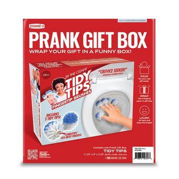 Prank Gift Box Tidy Tips - Red prank gift box packaging for Canadian handmade Tidy Tips fingertip brushes gift, unique and cheeky.