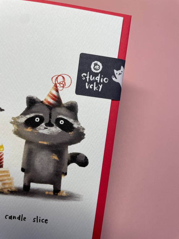 Greeting Card - Raccoon Cake