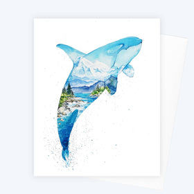 Juan Orca Killer Whale Coastal  Watercolor Art Card