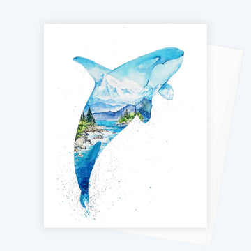 Juan Orca Killer Whale Coastal  Watercolor Art Card