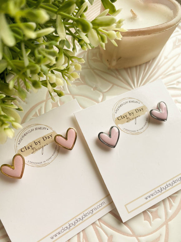 Gold or Silver Trimmed Heart Studs  - polymer clay earring 