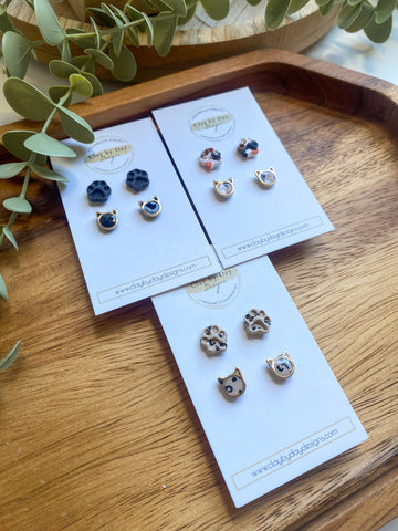 Cat & Paw Stud 2 - Polymer Clay Earrings - 0