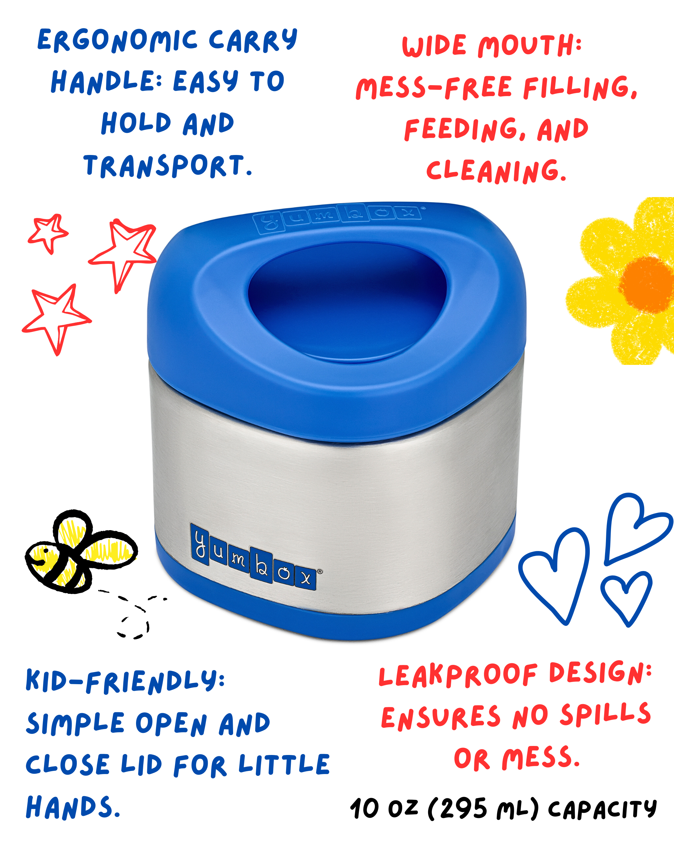Yumbox Cubi Thermal Food Jar for Kids - Easy Carry and Open Lid 10 oz  - Surf Blue
