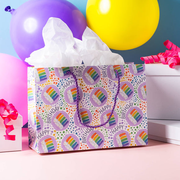 Rainbow Birthday Cake Pattern Gift Bag