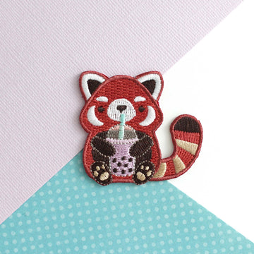 Bubble Tea Red Panda Iron On Patch