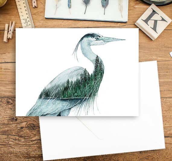 "Standing Still" Great Blue Heron Watercolor Art Card