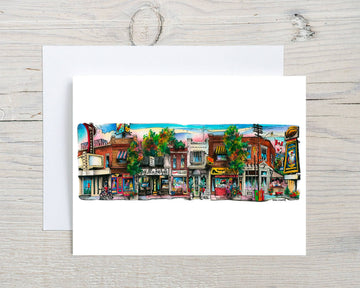 Mount Pleasant Neighborhood City Art Card - Handmade Canadian greeting card featuring colorful Mount Pleasant neighborhood city art, perfect unique gift.