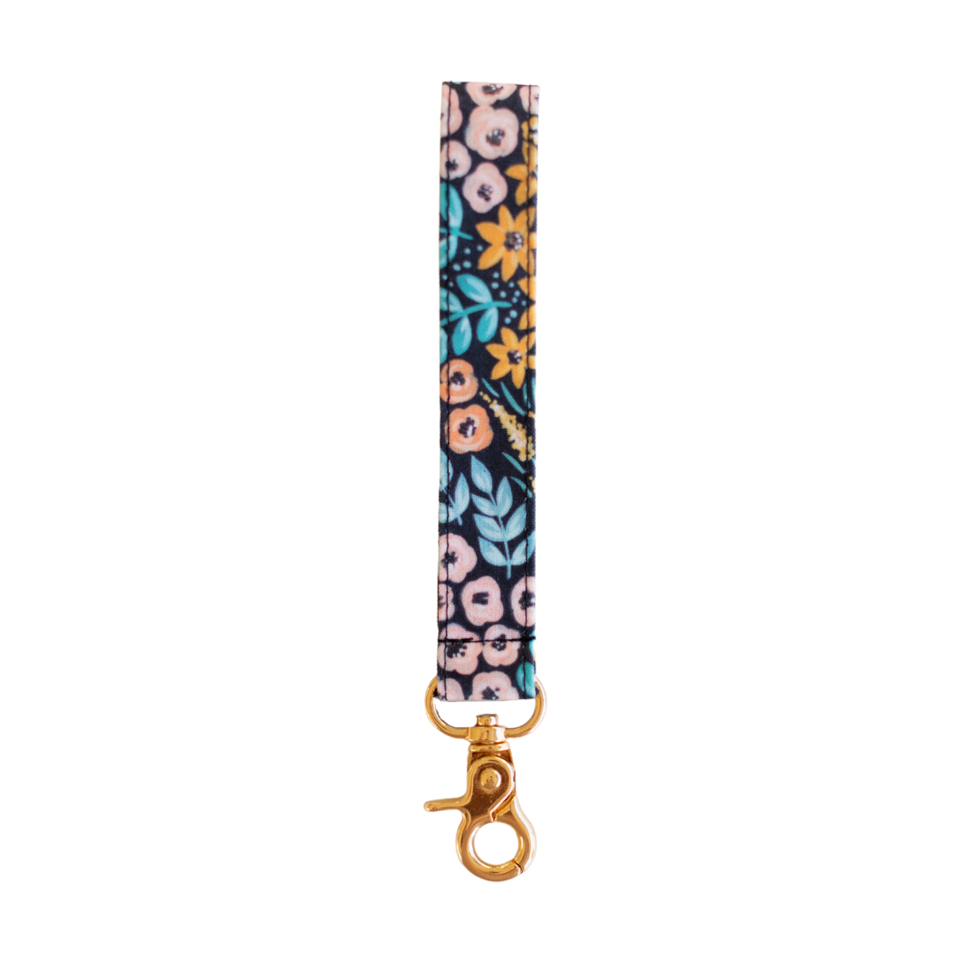 Black Floral Wristlet Keychain