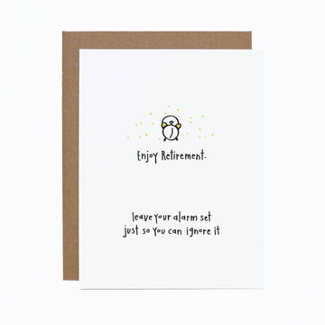Retirement Card - Handmade Canadian retirement card with simple clock design and playful text, unique gift idea.