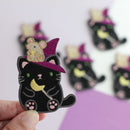 Witch Black Cat w/ Mouse Familiar Embroidered Iron on Patch-3