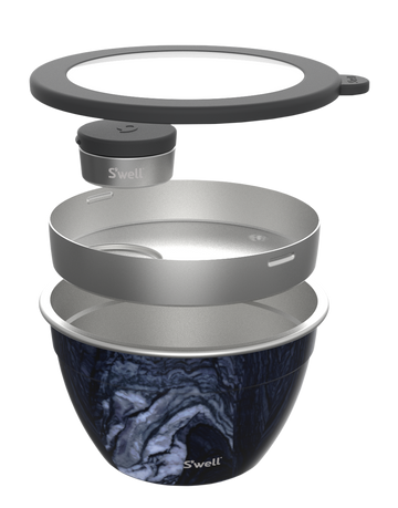 64oz Azurite Marble Salad Bowl Kit - Handmade Canadian 64oz Azurite marble salad bowl with gray airtight lid, unique gift.