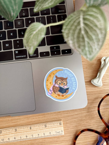 Night Reader Owl - Cozy Bookish Vinyl Sticker - 0