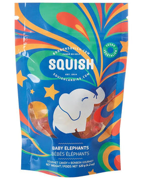 Vegan Baby Elephants (Squish) - Colorful bag of Squish Vegan Baby Elephants gourmet candy, unique Canadian handmade gift.