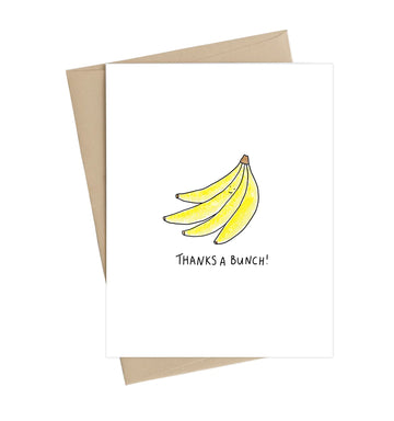 Thanks A Bunch (Banana) Greeting Card - Handmade Canadian greeting card with yellow banana illustration and "Thanks a Bunch!" text, unique gift design.