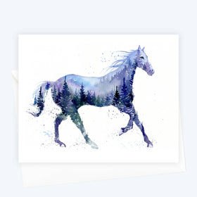 Night Stallion Horse Watercolor Art Card