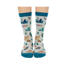 Women's Toronto Canada Crew Socks with City Skyline Landmarks and Travel Icons-2