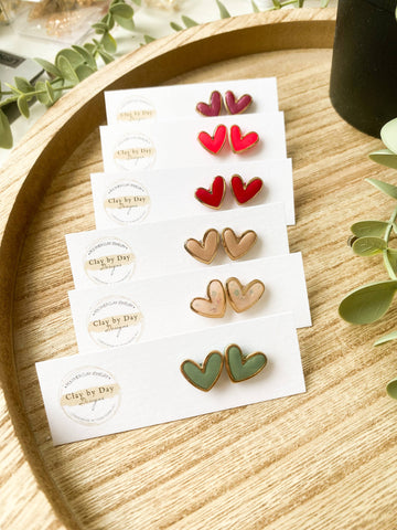 Gold Trim Heart Studs - Polymer Clay Earrings - 0