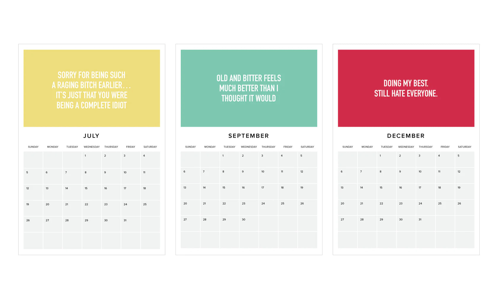 Tired and Bitter 2026 Wall Calendar