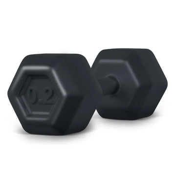 Buff Baby Dumbbell Rattle - Black hexagonal baby dumbbell rattle with 0.2 imprint, unique handmade Canadian gift toy.
