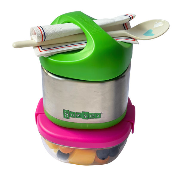 Yumbox Cubi Thermal Food Jar for Kids - Easy Carry and Open Lid 10 oz  - Apple Green
