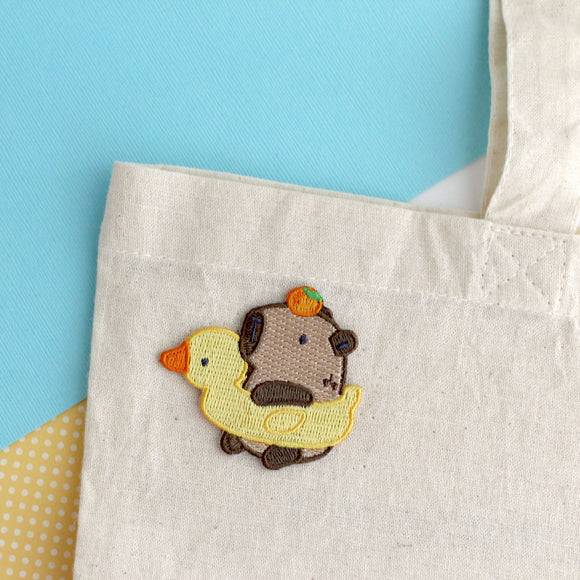 Capybara in Duck Floatie Embroidered Iron-On Patch
