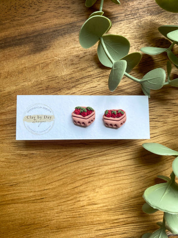 Strawberry Basket Stud Earring - Polymer Clay