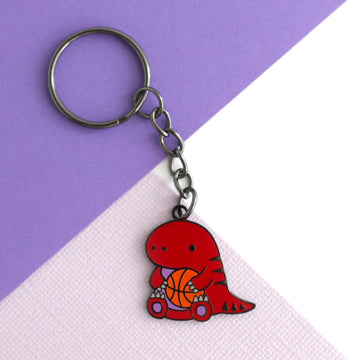 Toronto Raptor with a Basketball Enamel Keyring