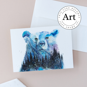 Aurora Bear Northern Lights Night Sky Watercolor Art Card