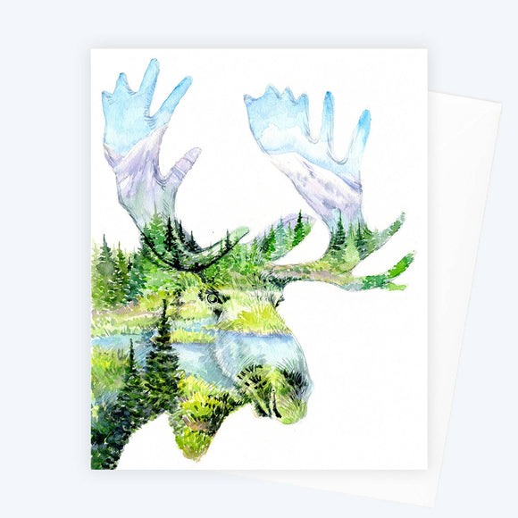 Mighty Moose Summer Watercolor Art Card