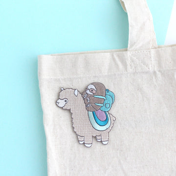 Sloth and Alpaca Adventurer Embroidered Iron On Patch - 0