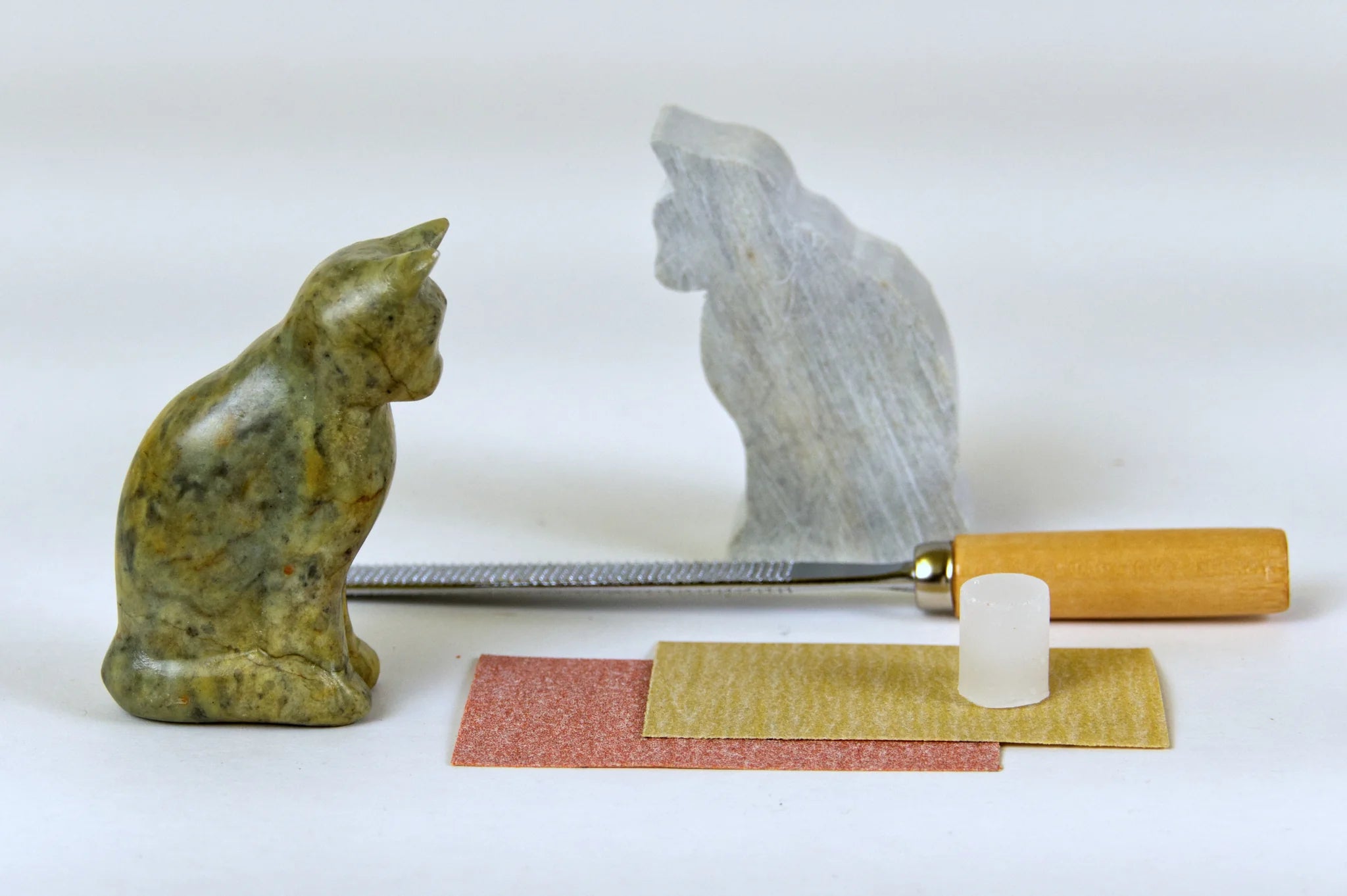 Cat Soapstone Carving Kit Contents