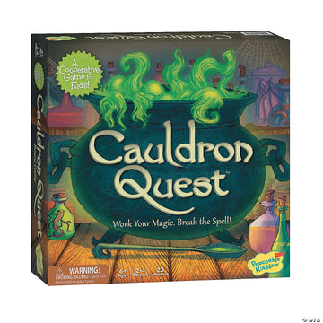 Cauldron Quest Game - Cauldron Quest game box with glowing green potion steam, handmade Canadian gift for kids.